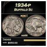 1934-p Buffalo Nickel 5c Grades ms66