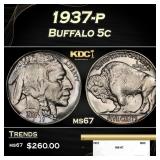 1937-p Buffalo Nickel 5c ms67 SEGS