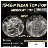 1942-p Mercury Dime Near Top Pop! 10c ms67+ fsb SE