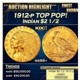 1912-p Gold Indian Quarter Eagle TOP POP! $2 1/2 m