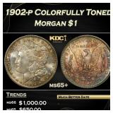 1902-p Morgan Dollar Colorfully Toned $1 ms65+ SEG