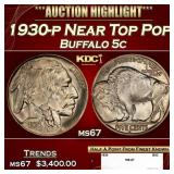 1930-p Buffalo Nickel Near Top Pop 5c ms67 SEGS