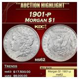 1883-p Morgan Dollar Toned Near Top Pop $1 ms67+ S