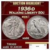 1936-d Walking Liberty Half Dollar 50c ms66 SEGS