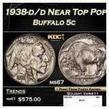 1936-d Buffalo Nickel Toned Near Top Pop 5c ms67+
