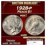 1928-p Peace Dollar $1 ms65 SEGS