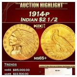 1914-p Gold Indian Quarter Eagle $2 1/2 ms65+ SEGS