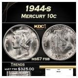 1944-s Mercury Dime 10c ms67 fsb SEGS