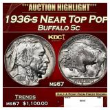 1936-s Buffalo Nickel Near Top Pop 5c ms67 SEGS