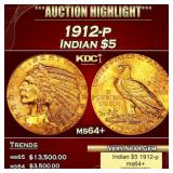 1912-p Gold Indian Half Eagle $5 ms64+ USCG