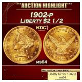 1902-p Gold Liberty Quarter Eagle $2 1/2 ms64 USCG