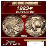 1923-p Buffalo Nickel 5c ms66 SEGS