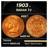 1903 Indian Cent . 1c Grades ms65 rd