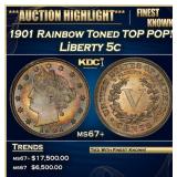 1901 Liberty Nickel Rainbow Toned TOP POP! 5c ms67