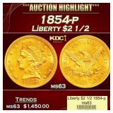 1853-p Gold Liberty Quarter Eagle $2 1/2 ms64+ SEG