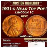 1931-d Lincoln Cent Near Top Pop! 1c ms66+ rd SEGS