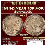 1914-d Buffalo Nickel Near Top Pop! 5c ms66+ SEGS