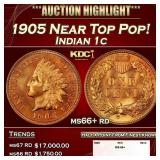 1905 Indian Cent Near Top Pop! 1c ms66+ rd SEGS