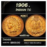 1906 Indian Cent . 1c Grades ms65 rd