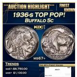 1936-s Buffalo Nickel TOP POP! 5c ms67+ SEGS