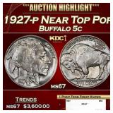 1927-p Buffalo Nickel Near Top Pop 5c ms67 SEGS