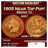 1905 Indian Cent Near Top Pop! 1c ms66+ rd SEGS