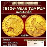 1910-p Gold Indian Half Eagle Near Top Pop $5 ms65