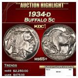 1934-d Buffalo Nickel 5c ms65+ SEGS