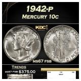 1942-p Mercury Dime 10c ms67 fsb SEGS