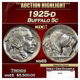 1925-d Buffalo Nickel 5c ms65 SEGS