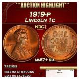 1919-p Lincoln Cent 1c ms67+ rd SEGS