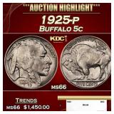 1925-p Buffalo Nickel 5c ms66 SEGS