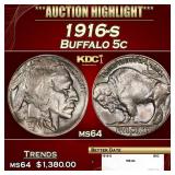 1916-s Buffalo Nickel 5c ms64 SEGS
