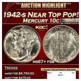 1942-s Mercury Dime Near Top Pop! 10c ms67+ fsb SE