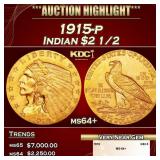 1915-p Gold Indian Quarter Eagle $2 1/2 ms64+ SEGS