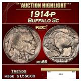 1914-p Buffalo Nickel 5c ms66 SEGS