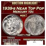 1939-s Mercury Dime Near Top Pop 10c ms67+ FSB SEG
