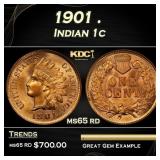 1901 Indian Cent . 1c Grades ms65 rd