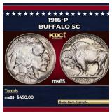 1916-p Buffalo Nickel 5c Grades ms65