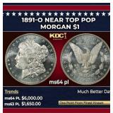 1891-o Morgan Dollar Near Top Pop $1 ms64 pl SEGS