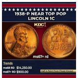 1938-p Lincoln Cent Near Top Pop 1c ms67+ rd SEGS