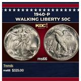 1940-p Walking Liberty Half Dollar 50c Grades ms66