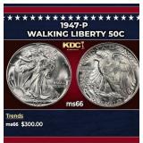1947-p Walking Liberty Half Dollar 50c Grades ms66