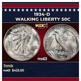 1934-d Walking Liberty Half Dollar 50c Grades ms63
