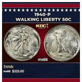 1940-p Walking Liberty Half Dollar 50c Grades ms66