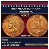 1907 Indian Cent Near Top Pop! 1c ms66+ rd SEGS