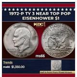 1972-p Ty 3 Eisenhower Dollar Near Top Pop $1 ms66