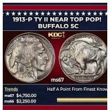 1913-p Ty II Buffalo Nickel Near Top Pop! 5c ms67