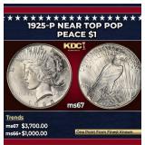1925-p Peace Dollar Near Top Pop $1 ms67 SEGS