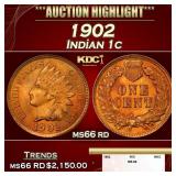1902 Indian Cent . 1c ms66 rd SEGS